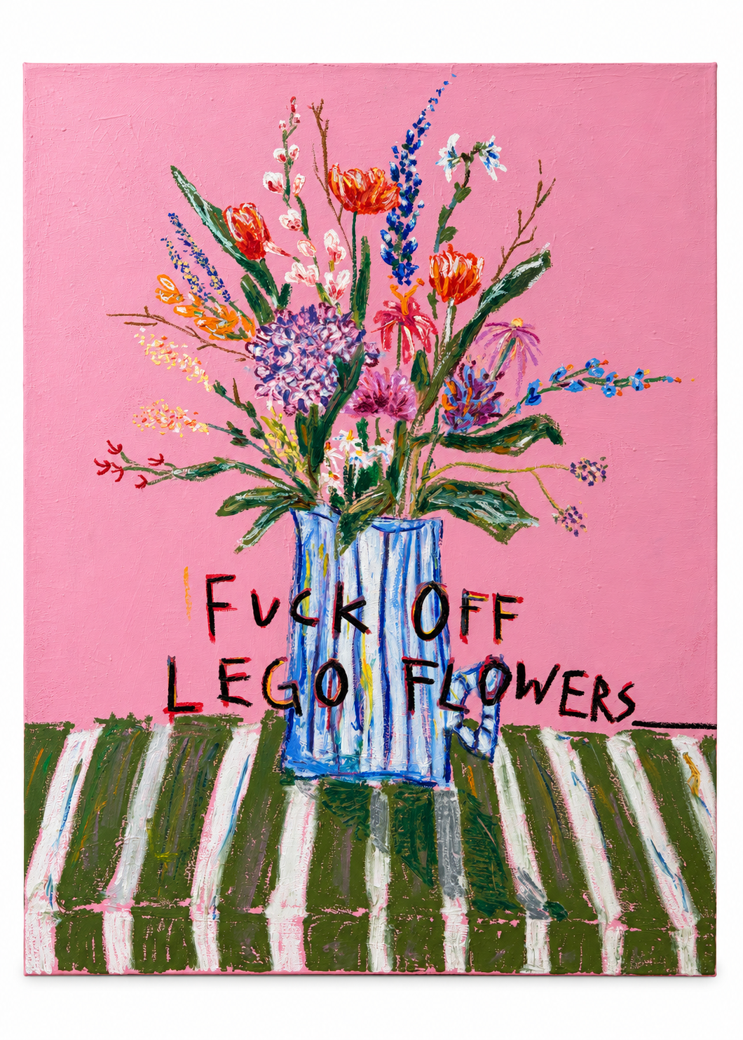 Fuck off Lego Flowers – frontale Gesamtansicht auf weißem Hintergrund