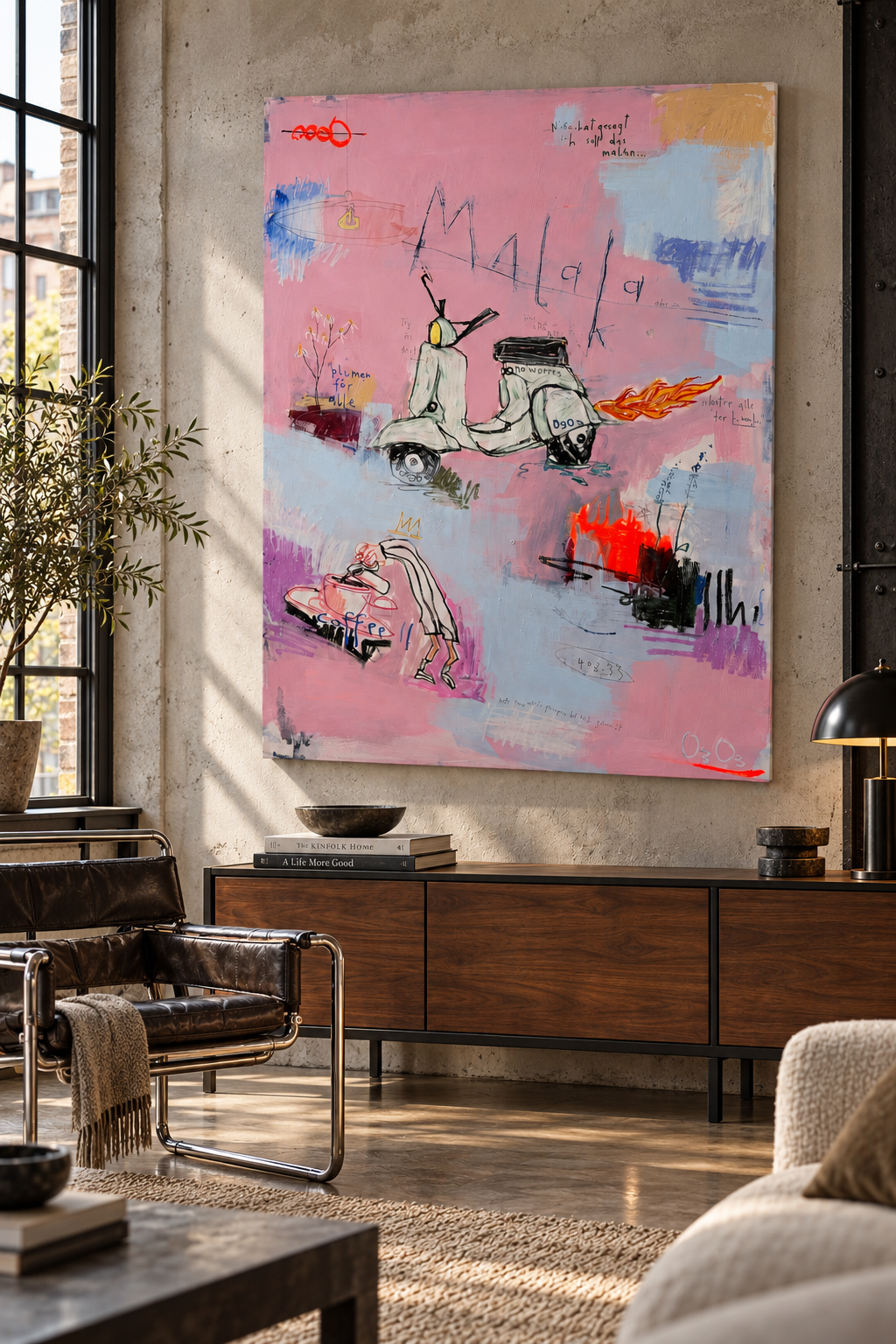 Malaka – Wohnraum-Mockup in einem industriellen Loft